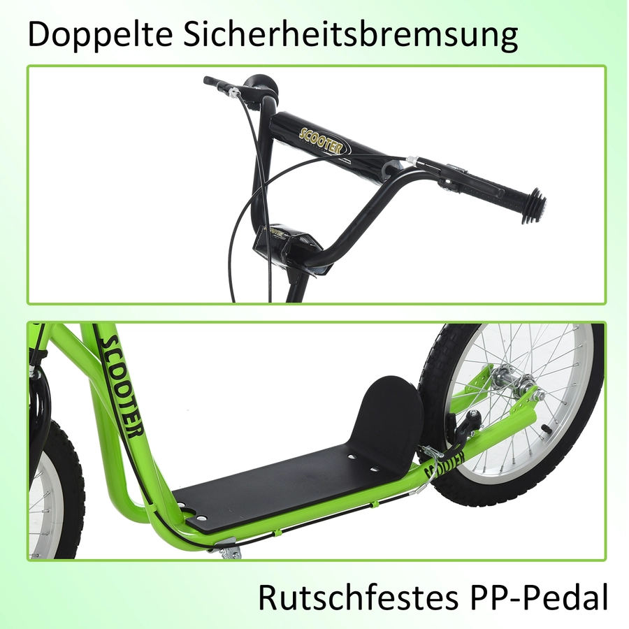 HOMCOM Kinderscooter mit Handbremse grün