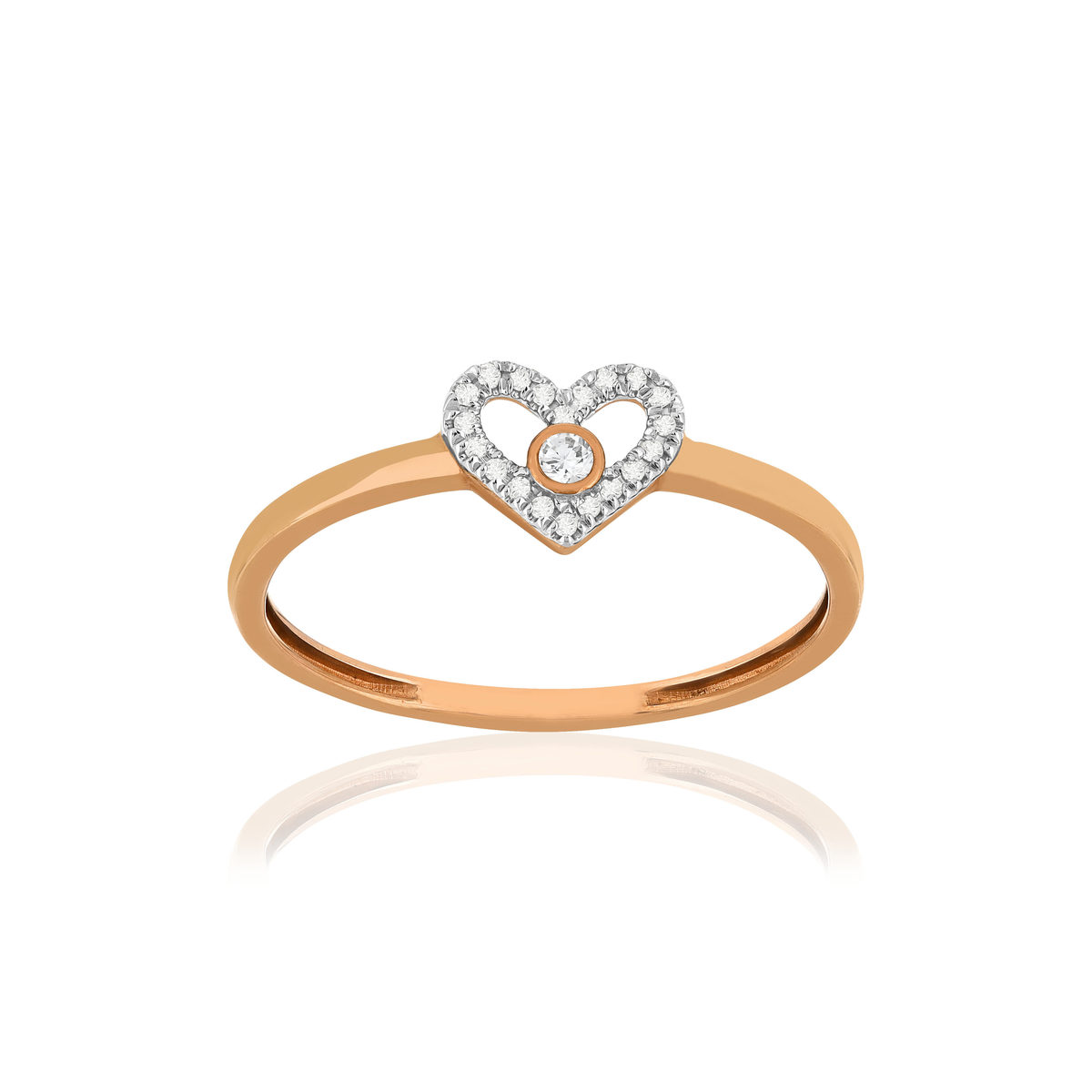 Bague or 375 rose diamants, motif coeur