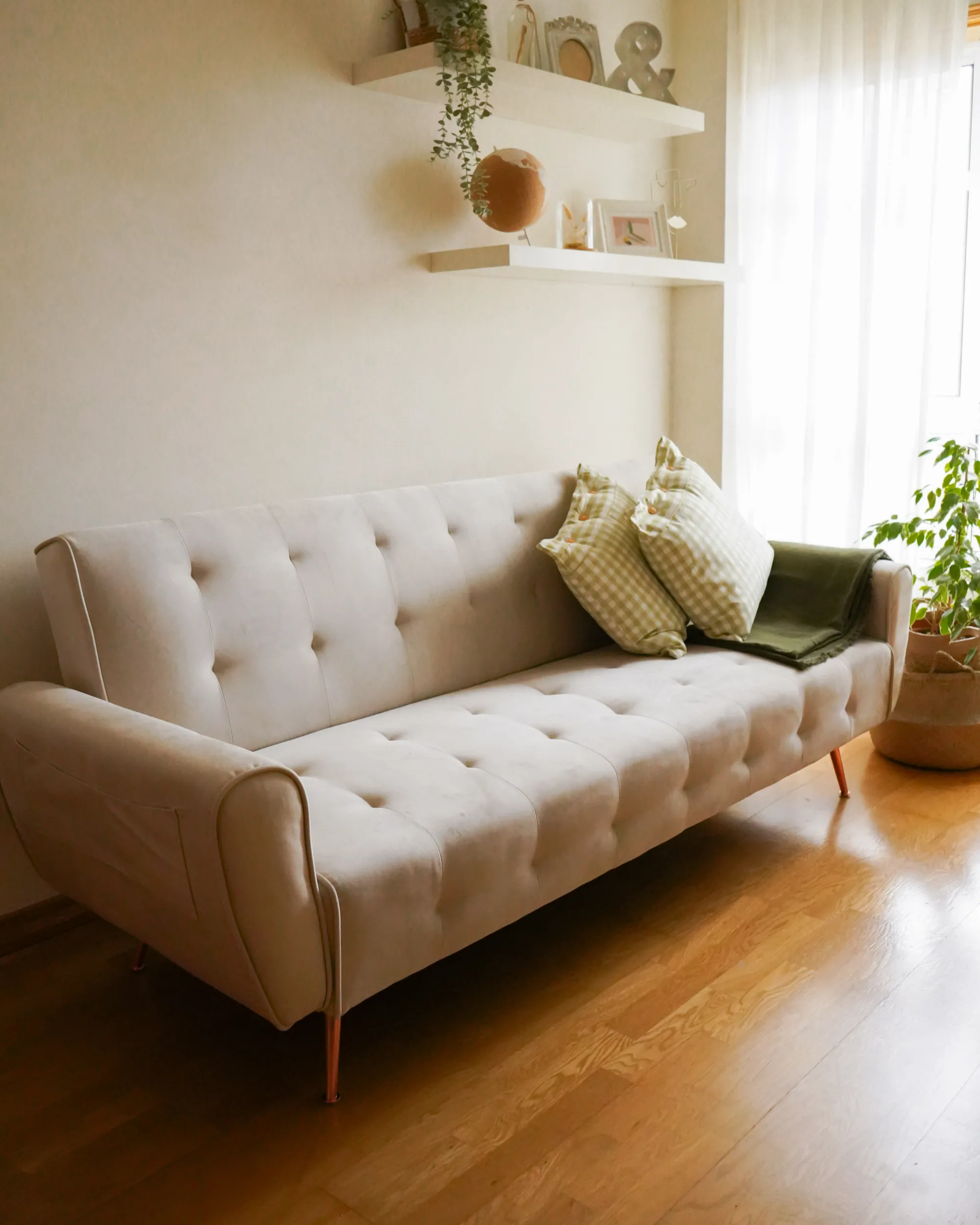 Slaapbank 3-zits SELNES Fluweel Lichtbeige