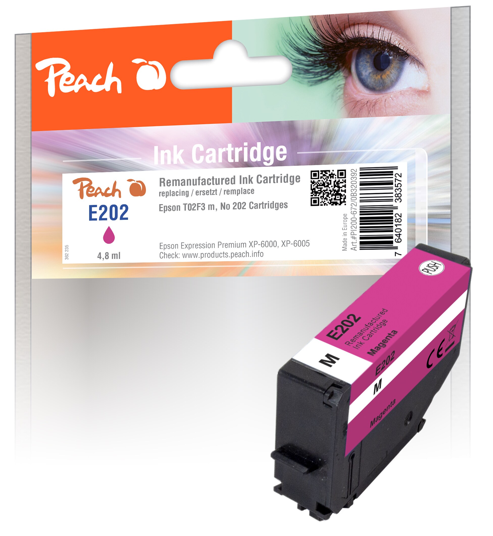 Peach E2F3 Druckerpatrone ma ersetzt Epson T02F3, No. 202 m, C13T02F34010 für z.B. Epson Expression Premium XP -6000 (wiederaufbereitet)