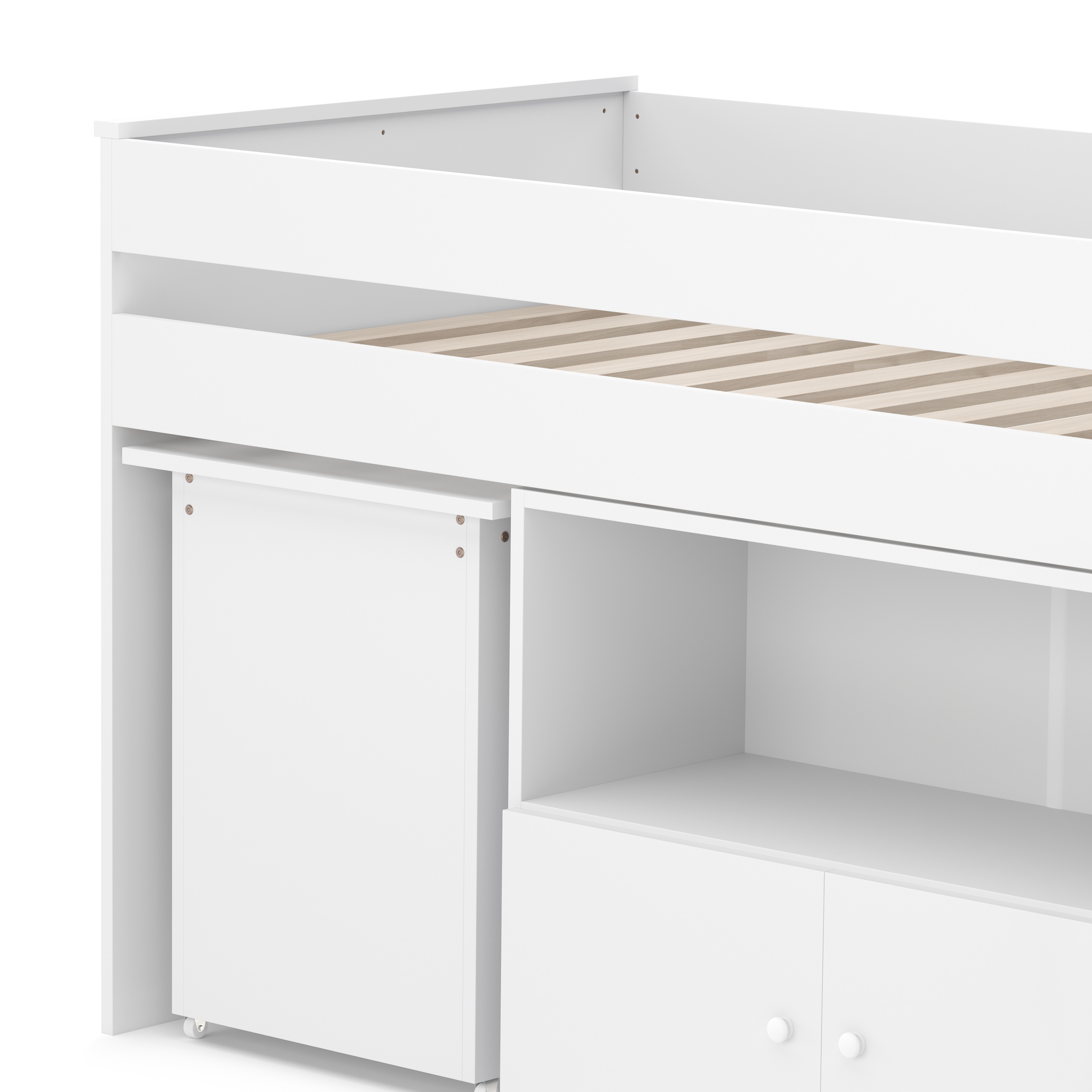 Hochbett Holz STANLEY mit Schreibtisch und Kommode 90 x 200 cm weiss