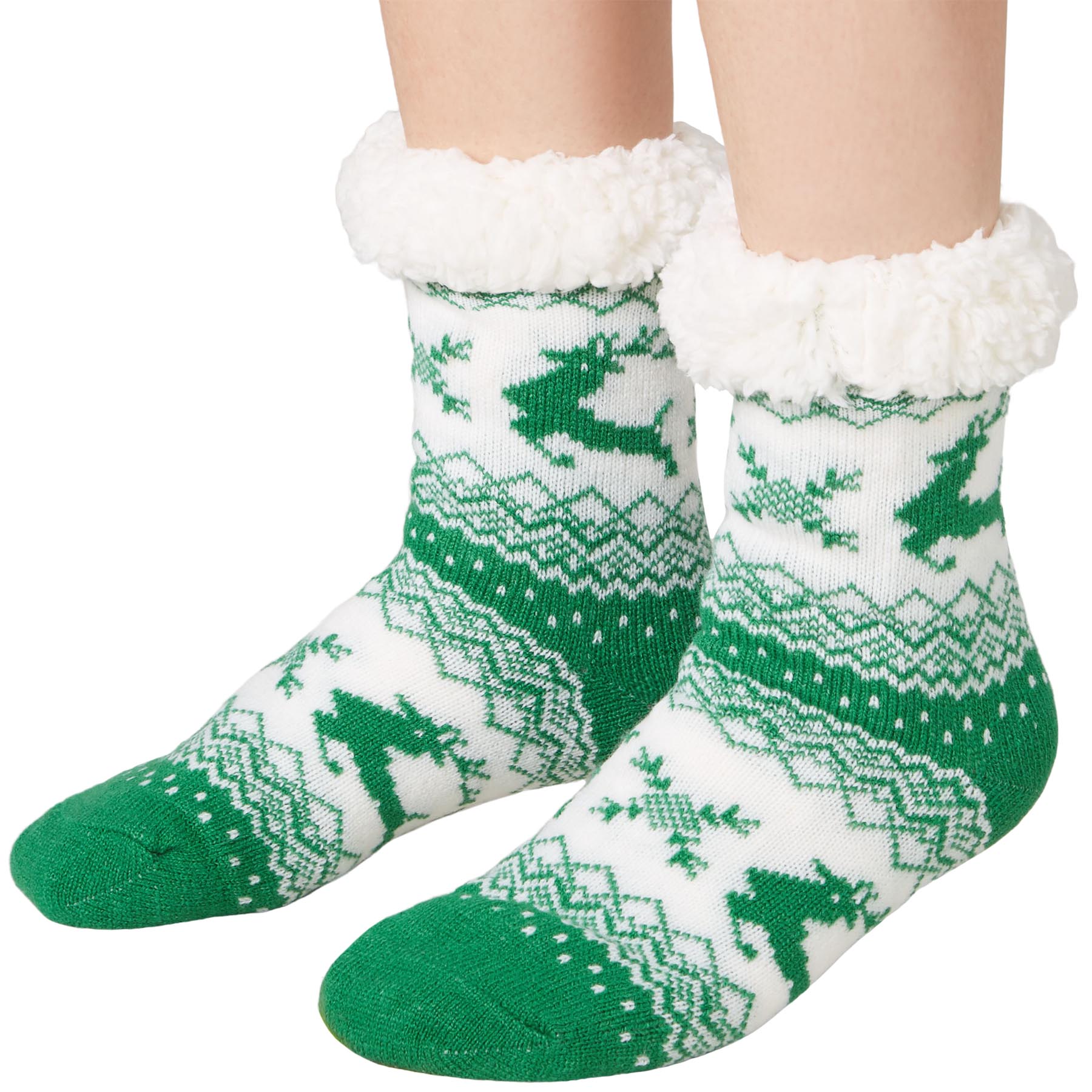 tectake® Kuschelsocken mit Rentier-Motiv grün-weiß