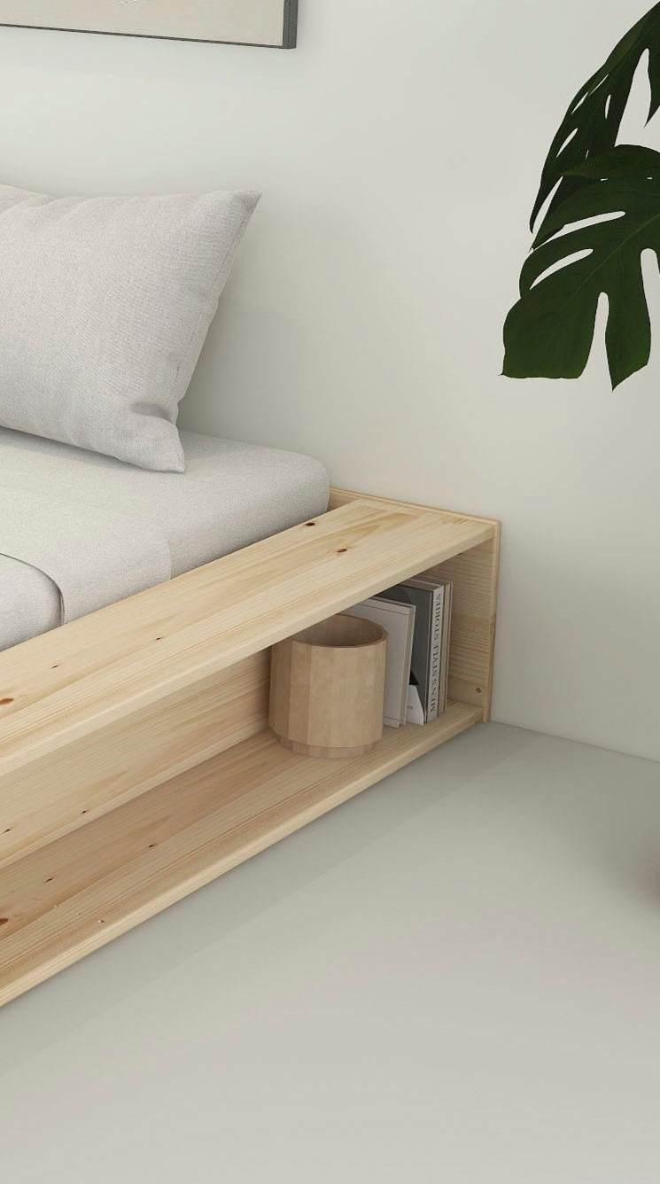 Home affaire Massivholzbett »Erno, OTTOs Choice, TOPSELLER, Stauraumbett Futonbett, 275KG belastbar« Breite/ Belastbarkeit: 120cm/275 KG, 180cm/275 KG,  mit Lattenrost, FSC® zertifiziert, viel Stauraum + Ablagen