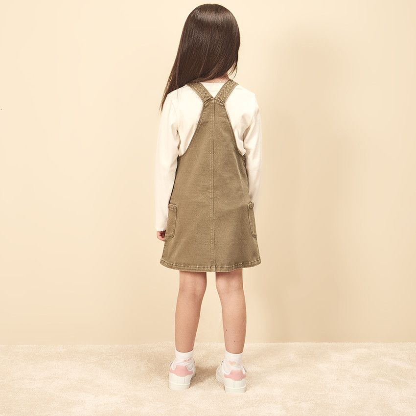 Robe salopette en twill pour fille - Kaki