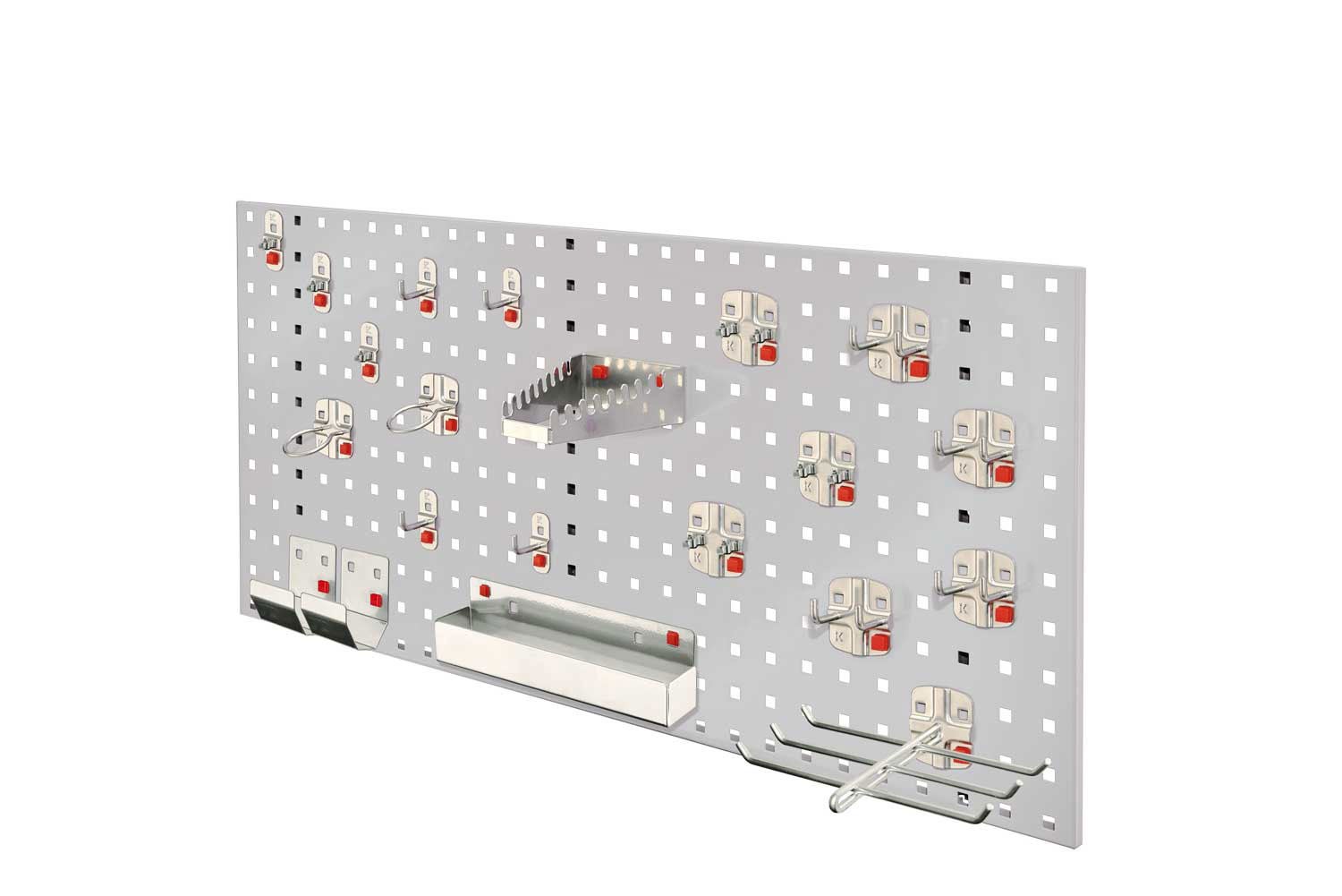 Kappes® RasterPlan by ABAX Starter Set #7 1x Geperforeerde plaat 1000x450mm 1x Gereedschapshouders assortiment 21-delig Lichtgrijs RAL 7035