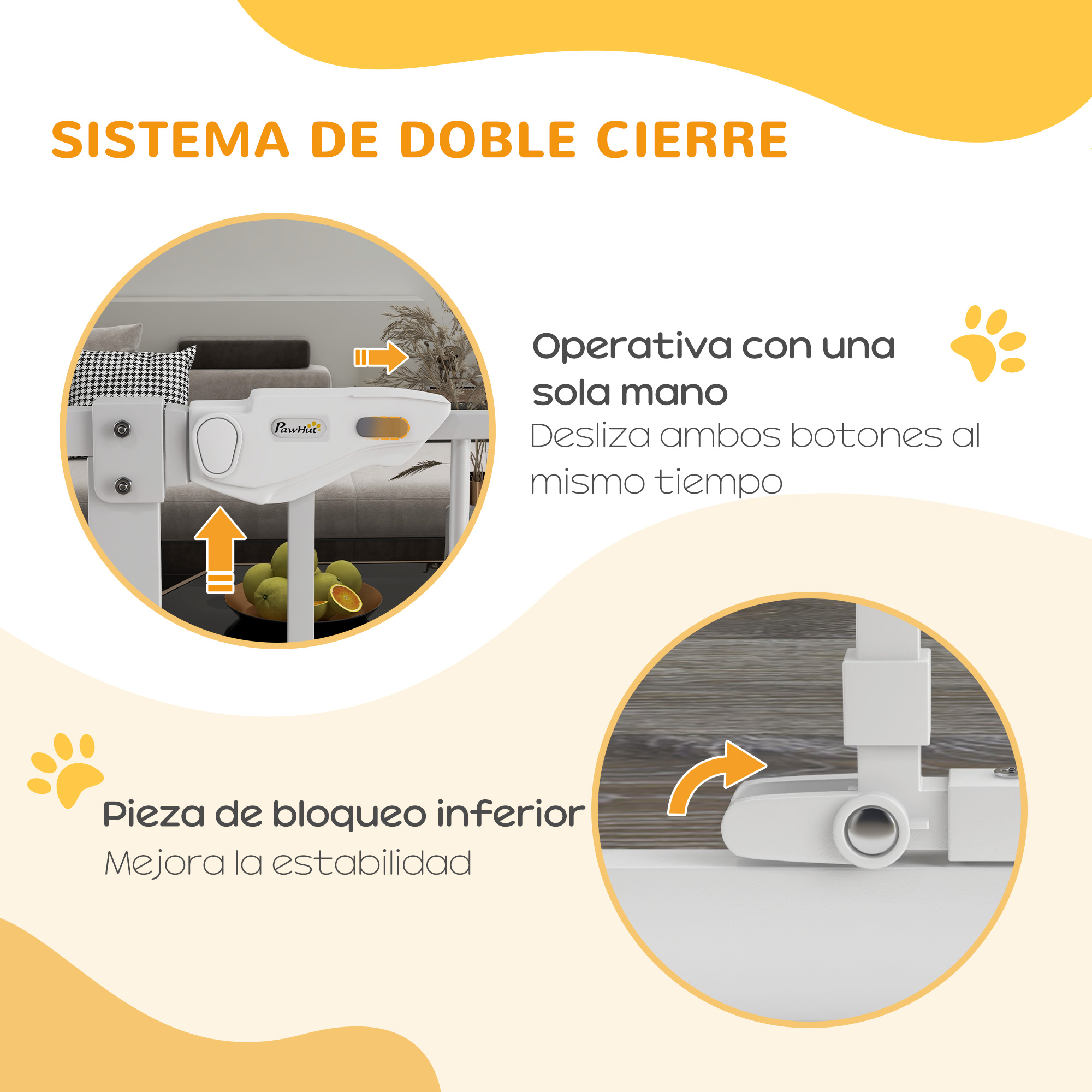 Portão de segurança para cães PawHut com 1 porta pequena, barreira extensível para animais de estimação com fechamento automático e sistema de travamento duplo para portas, corredores e escadas, 74-101 x 104,1 cm, branco