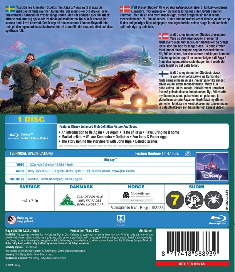 Raya Og Den Sidste Drage / Raya And The Last Dragon - Disney - Blu-Ray
