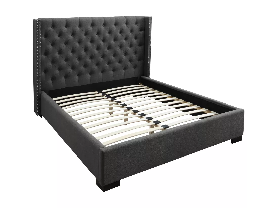 Lit 160 x 200 cm avec tête de lit capitonnée - Tissu - Gris - MASSIMO II