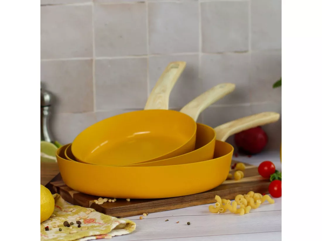 Menastyl - Poele 24cm Colorama Safran - En Aluminium - Revetement Antiadhesif En Ceramique