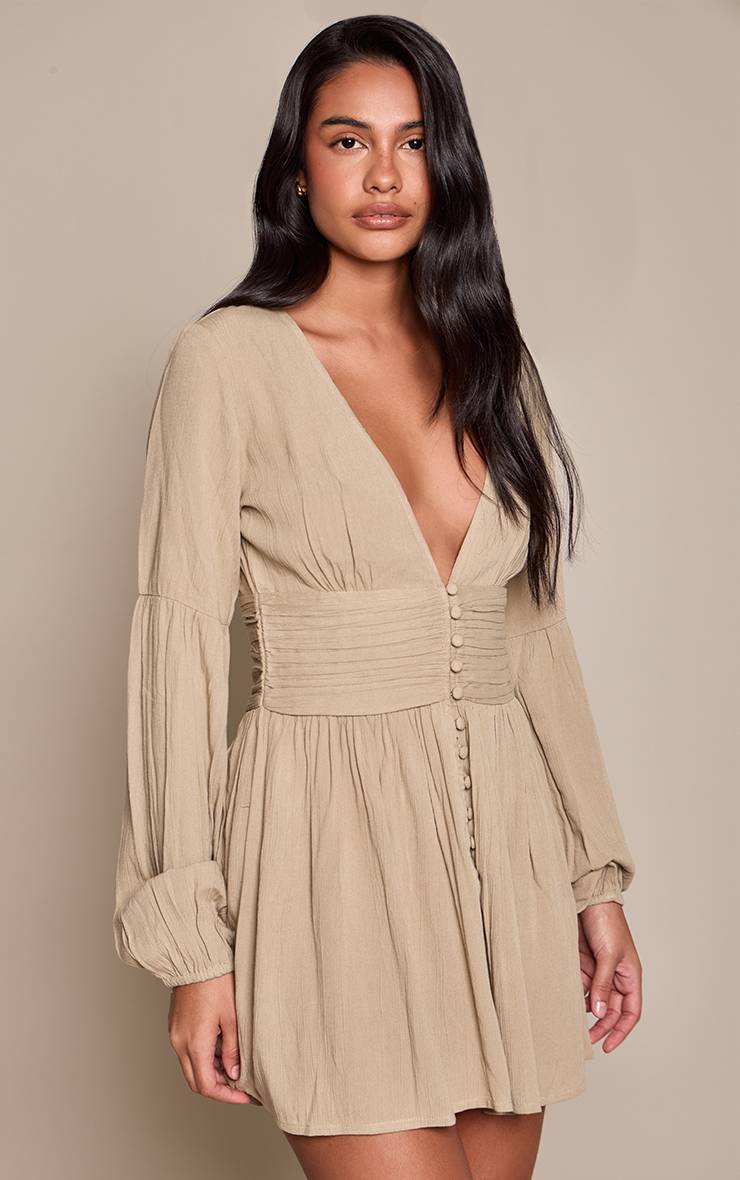 Kaki Robe Chemise Fluide En Satin Froissé À Boutons