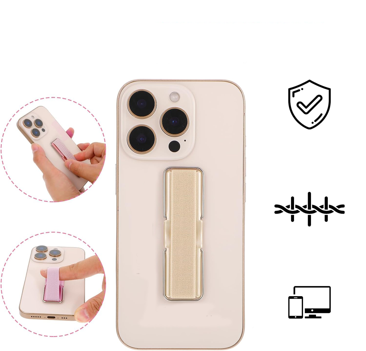 (4er Set) Rutschfreie Finger-Griff Alu Halterung mit Aufsteller für Smartphones - Versch. Farben