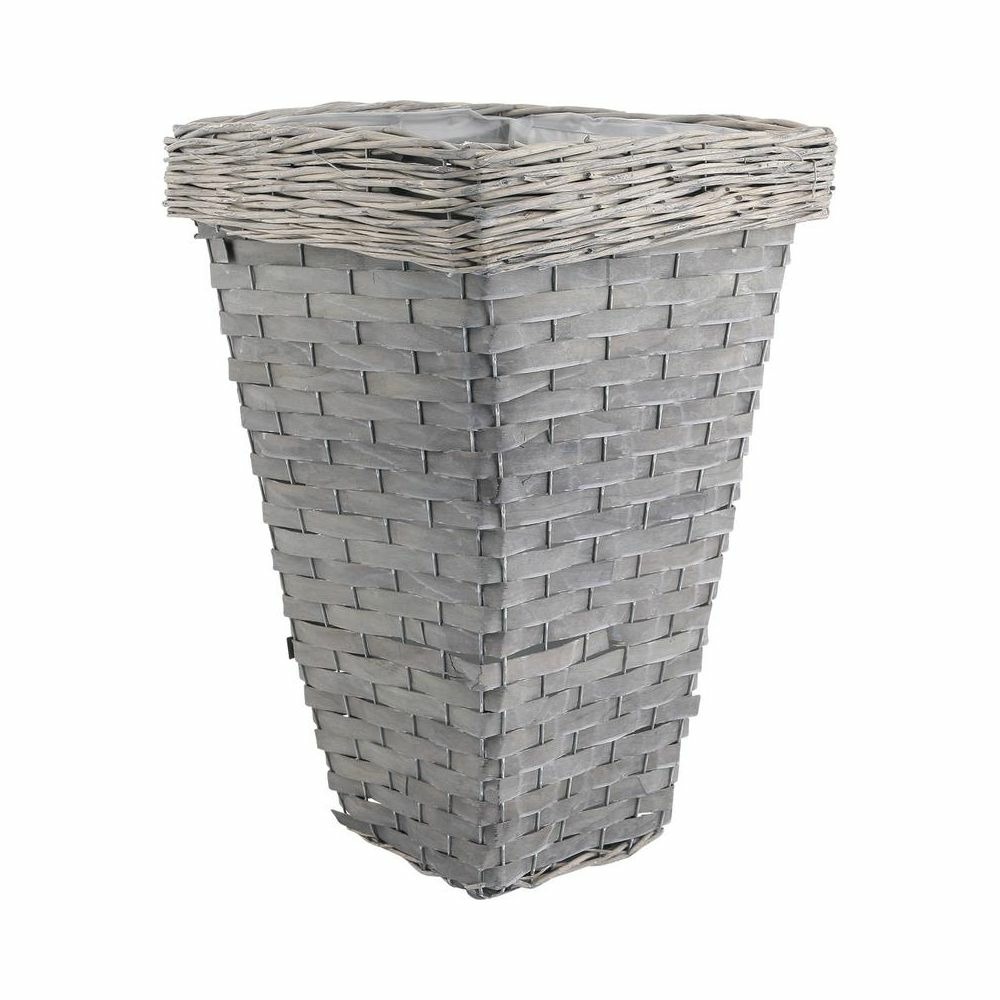 Pot de fleurs carré en bois et osier gris
