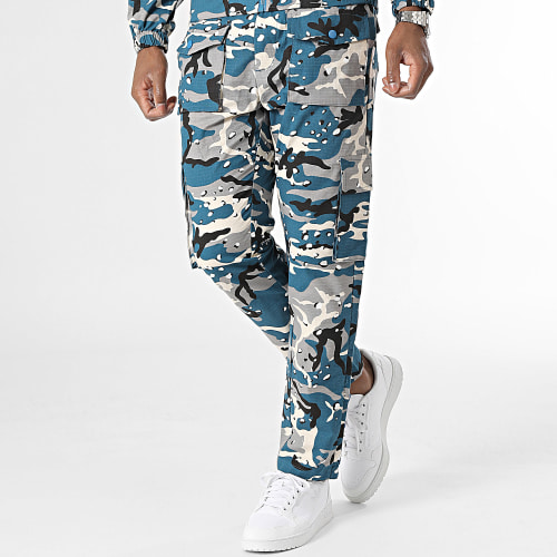 Ensemble Veste Zippée Et Pantalon Cargo Bleu Marine Gris Blanc