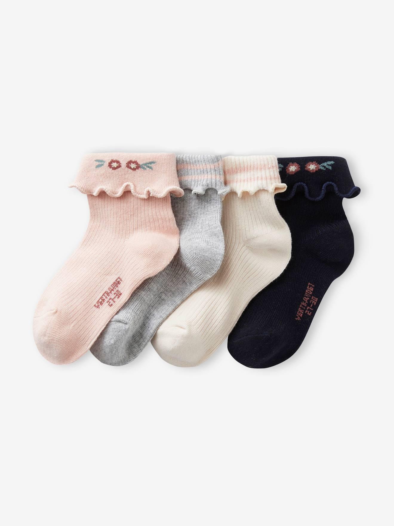 Pacote com 4 pares de meias decorativas cor creme para meninas