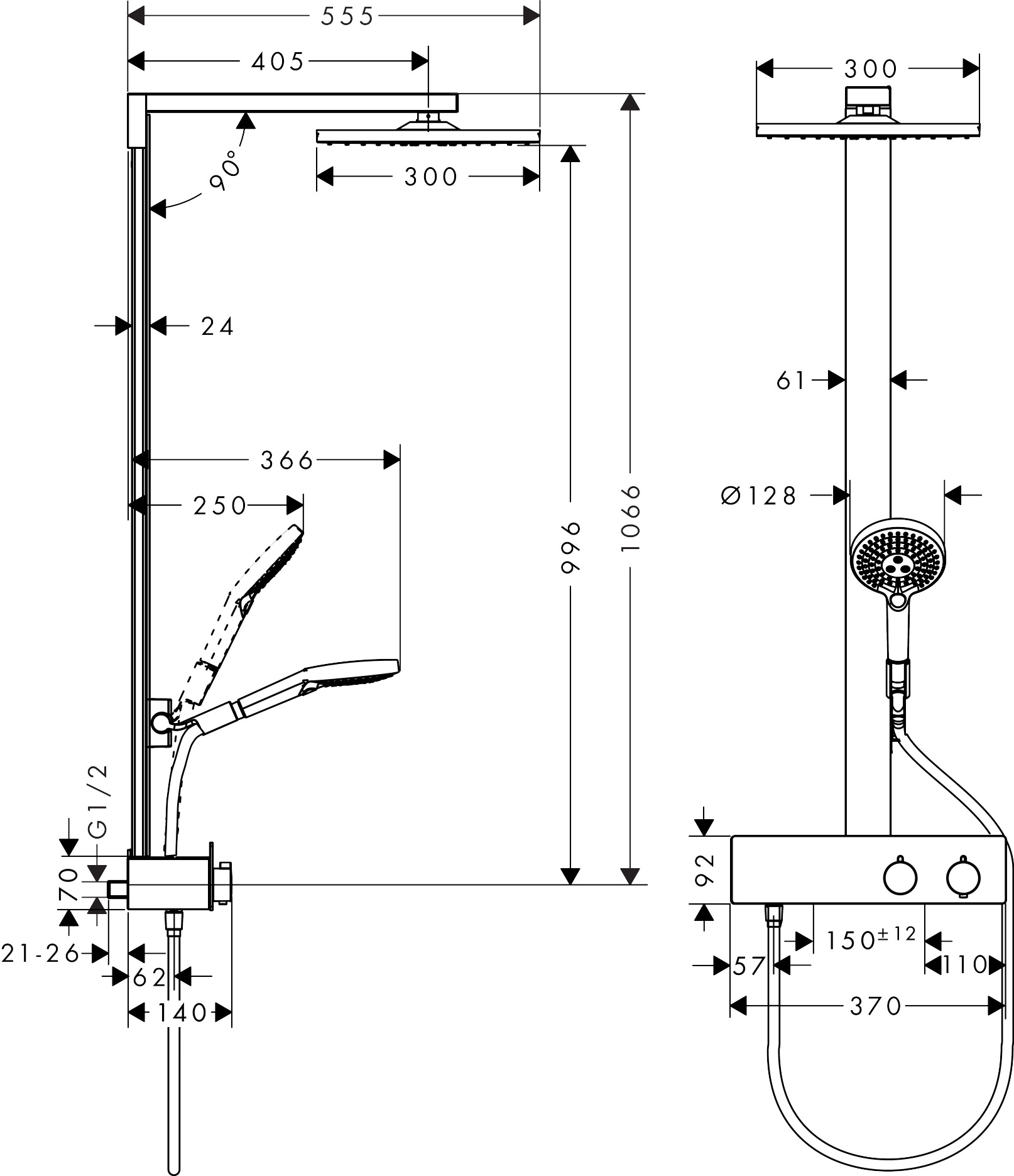 Hansgrohe Raindance E opbouw regendouche met thermostaat 35cm waterbesparend chroom
