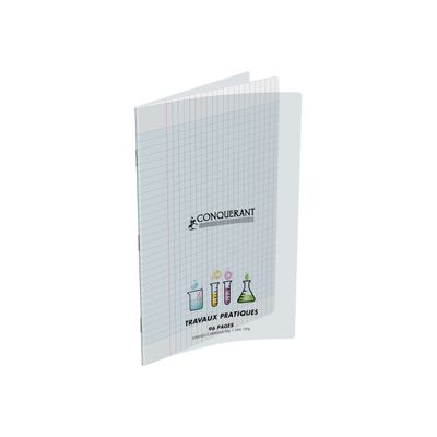 Conquérant Classique - Cahier polypro de travaux pratiques (TP) - A4 (21x29,7cm) - 96 pages - grands carreaux (Seyes)/uni - transparent