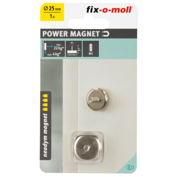 Magneet Neodymium schroefdop met bout en zilver 25mm
