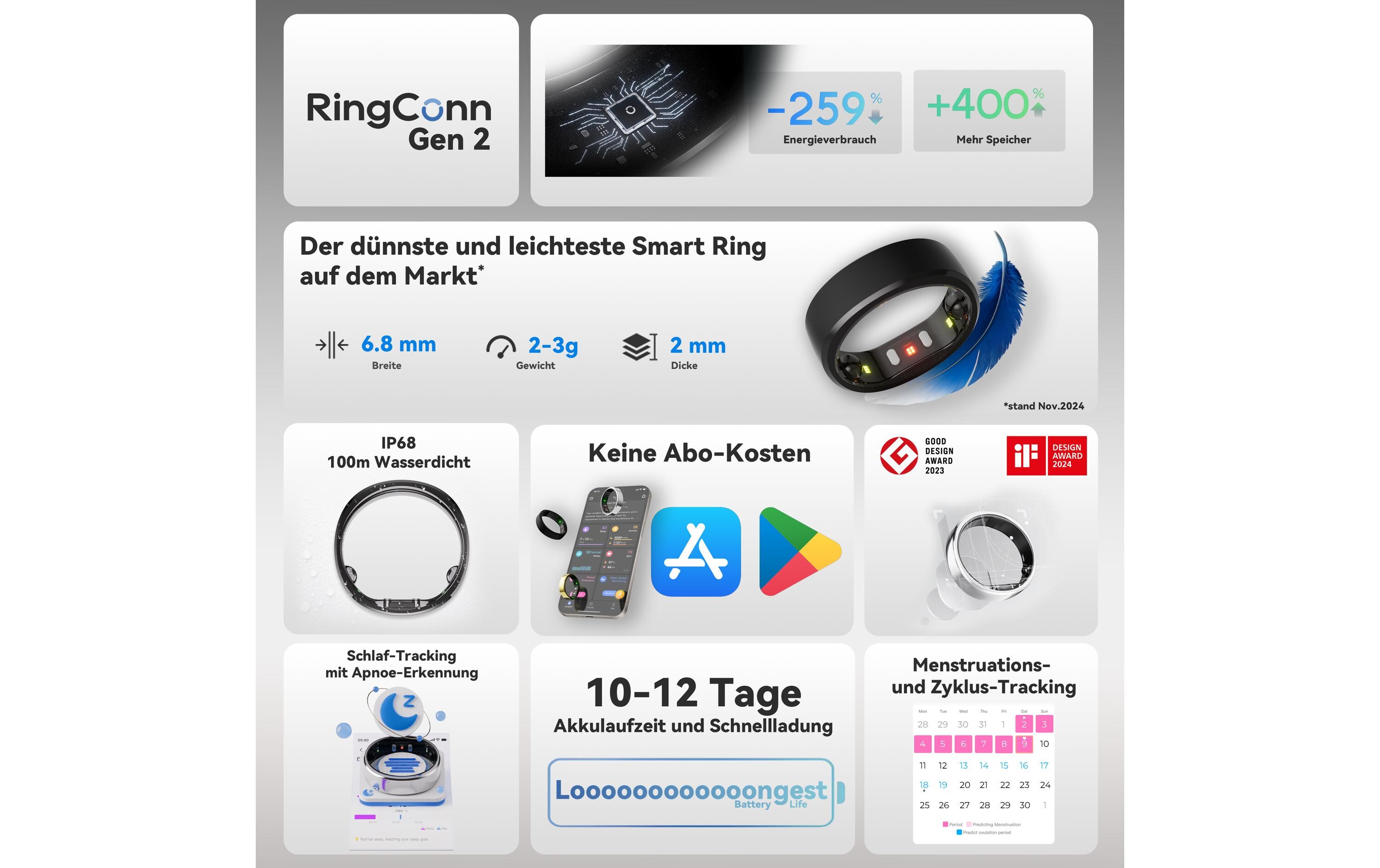 Smart Ring Gen 2, Grösse 10 - Gold<br>Gesundheitstracker