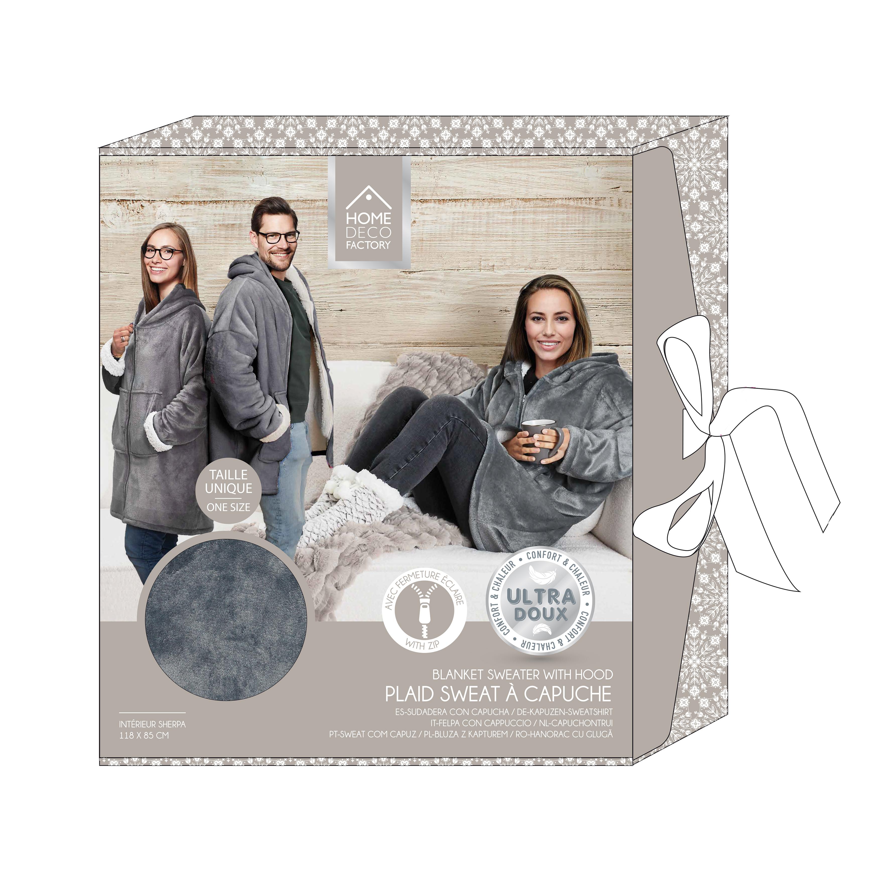 SWEAT CAPUCHE FERMETURE INTERIEUR SHERPA GRIS