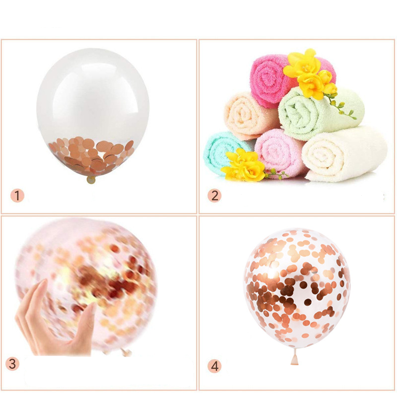 (132-tlg. Set) Party Deko Ballons Latex Luftballons mit Konfetti  - Roségold / Weiss