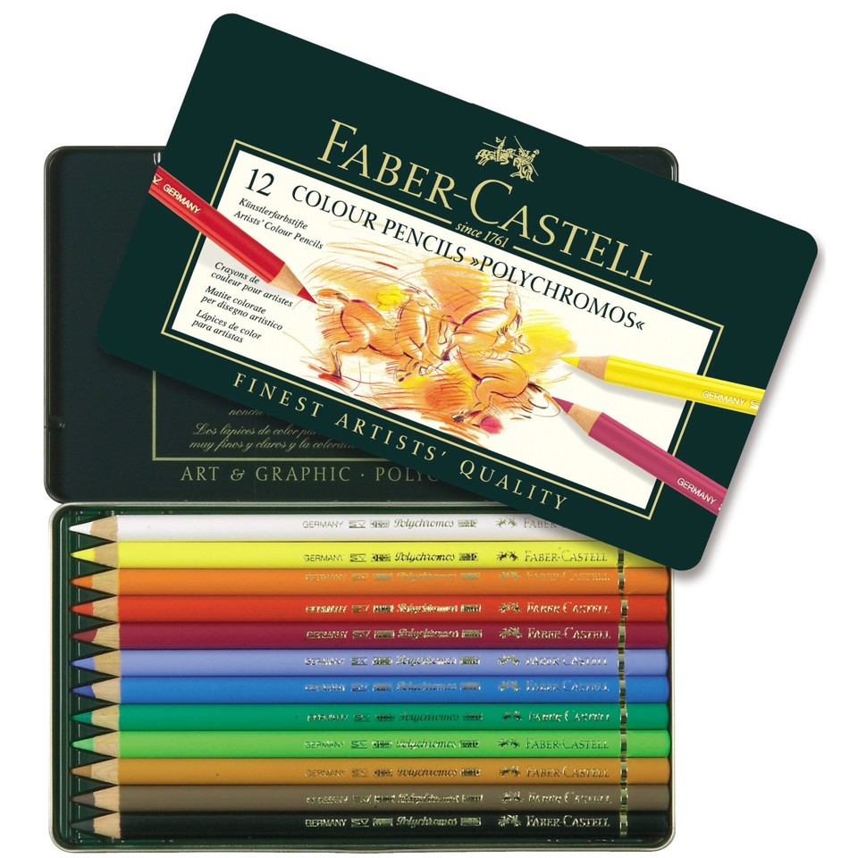 Faber-Castell -Polychromos Farveblyanter, Metalæske med 12 stk