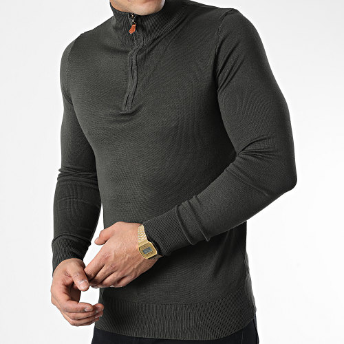 Pull Col Zippé J666 Vert Kaki