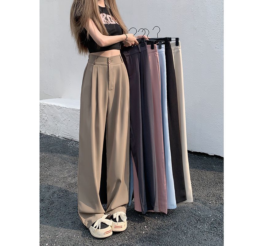 Moon City - Hoge taille effen wijde broek