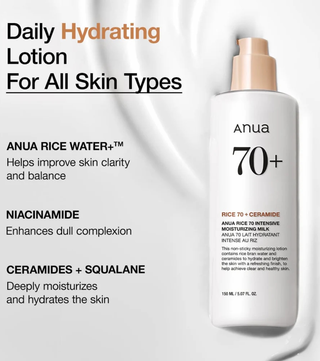 Anua - Leite hidratante Rice 70 + Ceramide