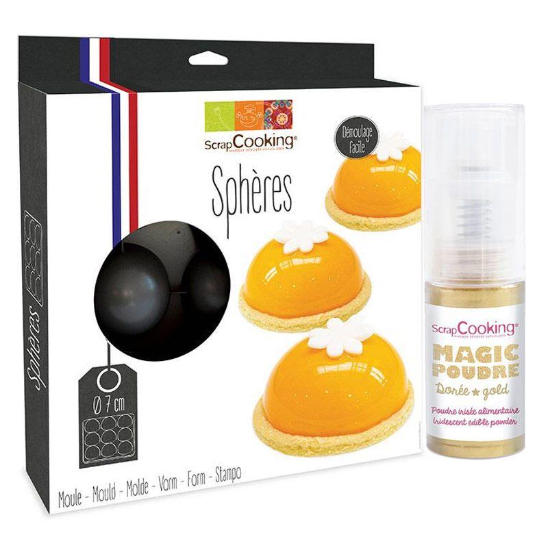 Moule à gâteau semi- rigide 9 demi-sphères + 1 poudre alimentaire iris