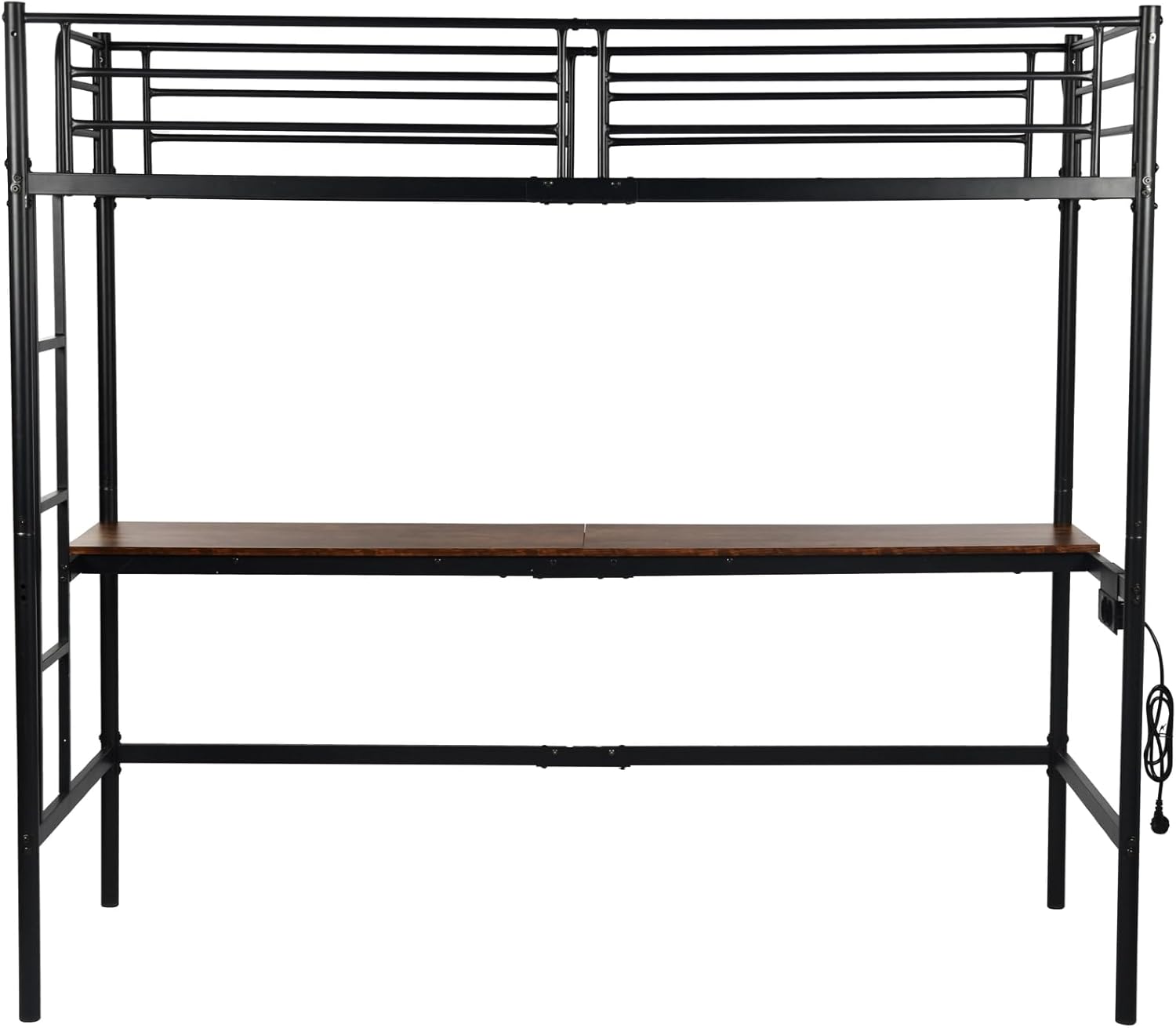 HOMYLIN Kinder-Hochbett aus Metall mit Arbeitszimmer, USB-Ladestation, integrierte Leiter, Hochbett für Kinderzimmer, Jugendliche & Arbeitszimmer, geeignete Matratze 90 x 200 cm, Schwarz