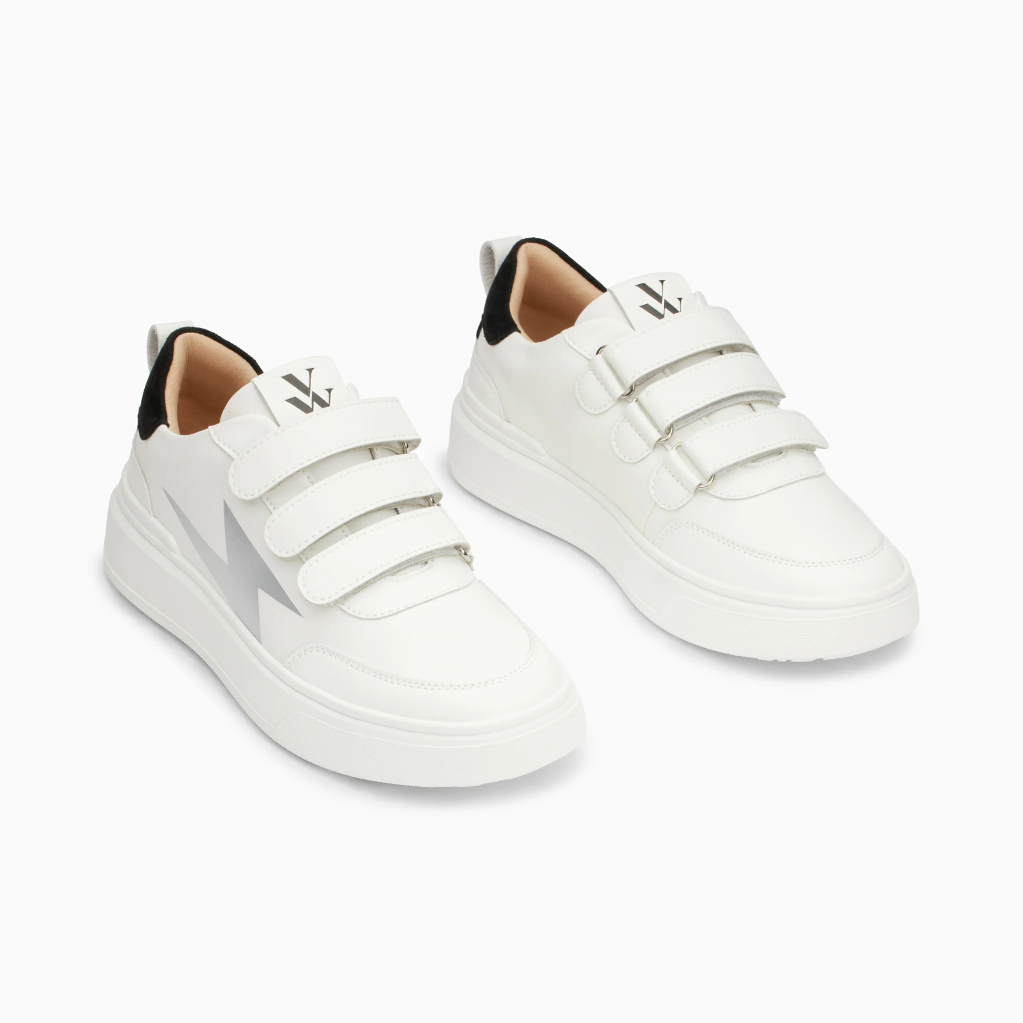 Sneakers-Baskets éclair Lison blanc et noir à scratchs