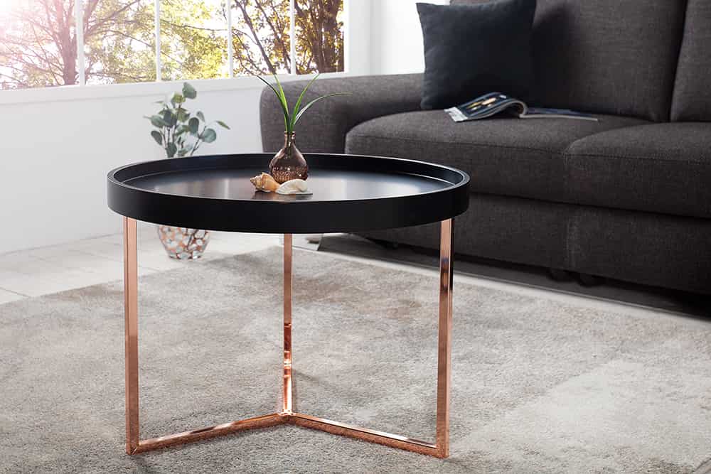 Extravaganter Couchtisch MODULAR 60cm matt schwarz kupfer rund inkl. Tablett