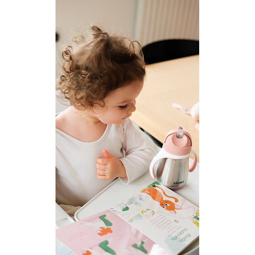 Tasse paille en inox 250 ml - Old Pink - Ecru