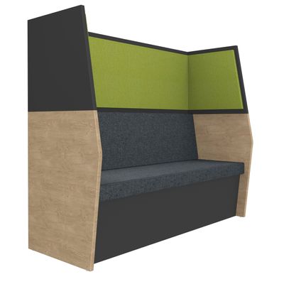 Banquette acoustique IN'TEAM - L170 x H 150 x P170 cm - 3 places - structure chêne clair et carbone - panneaux vert chartreux