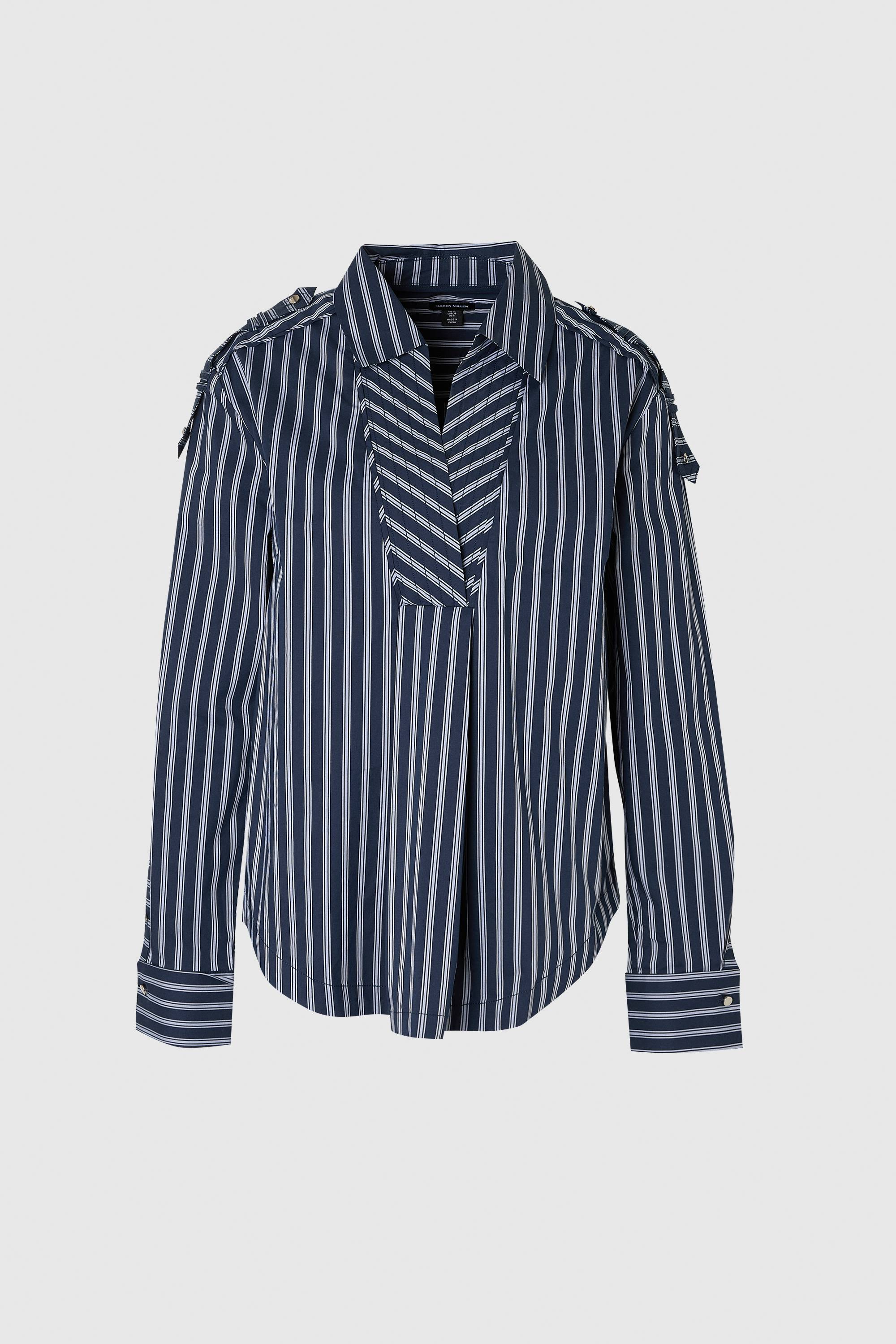 KarenMillen Chemise Tissée en Coton à Rayures avec Détail de Patte de Boutonnage Coupe Ample