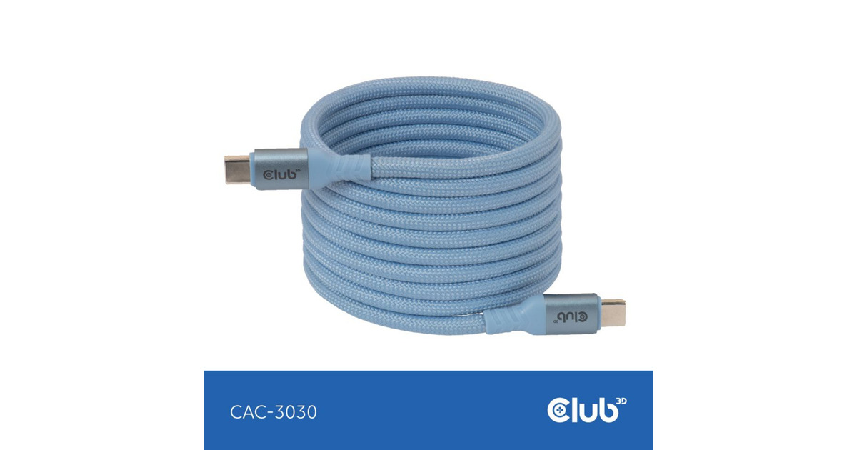 Club 3DUSB-C Magnetic-Coil 240W PD3.1 Blue Cable, 2 meter kabel  (Blauw)