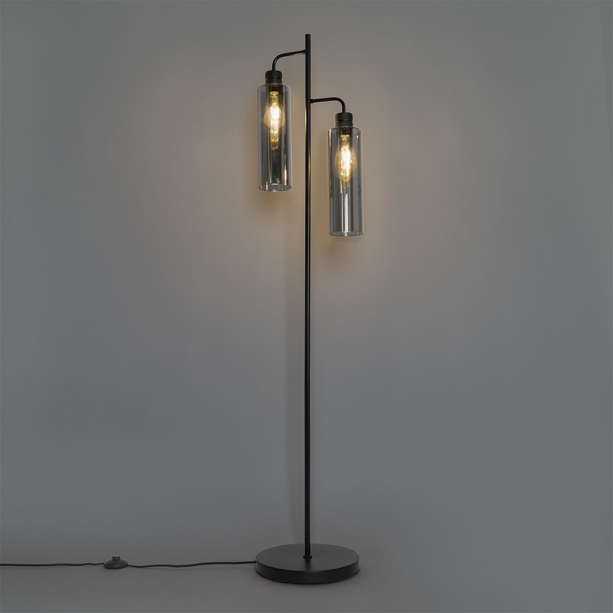 Moderne vloerlamp zwart met smoke glas 2-lichts - Stavelot