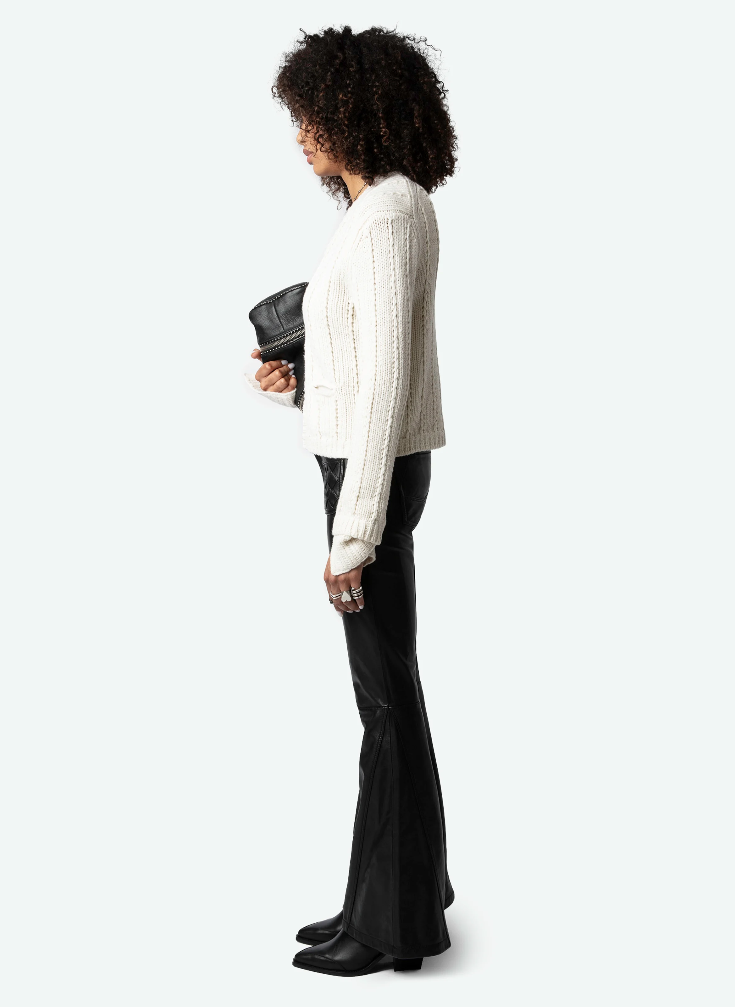 TRAVY - Cardigan court en laine mérinos | Blanc