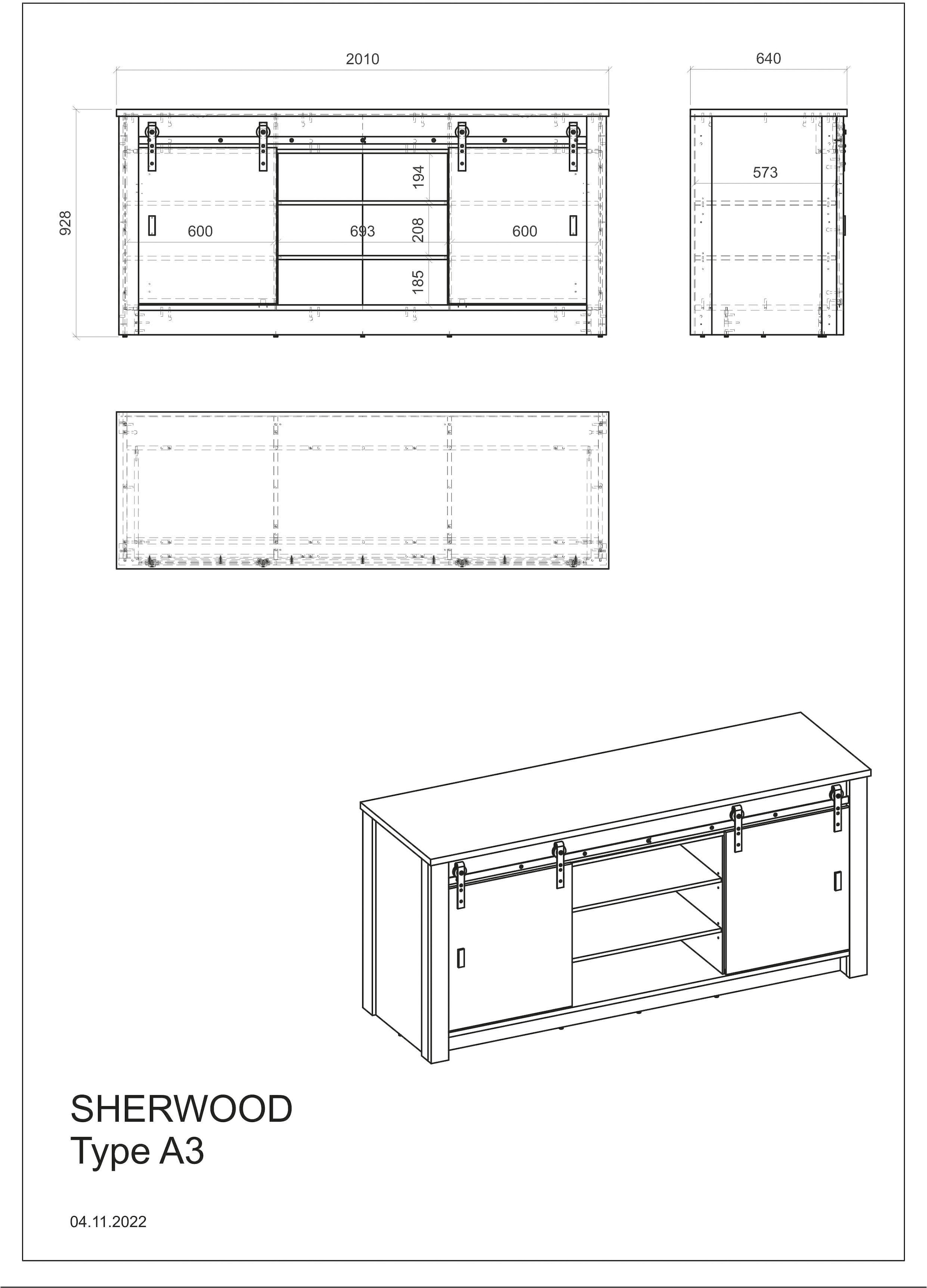 Home affaire Spülenschrank »Sherwood« Breite 201 cm, mit Scheunentorbeschlag aus Metall