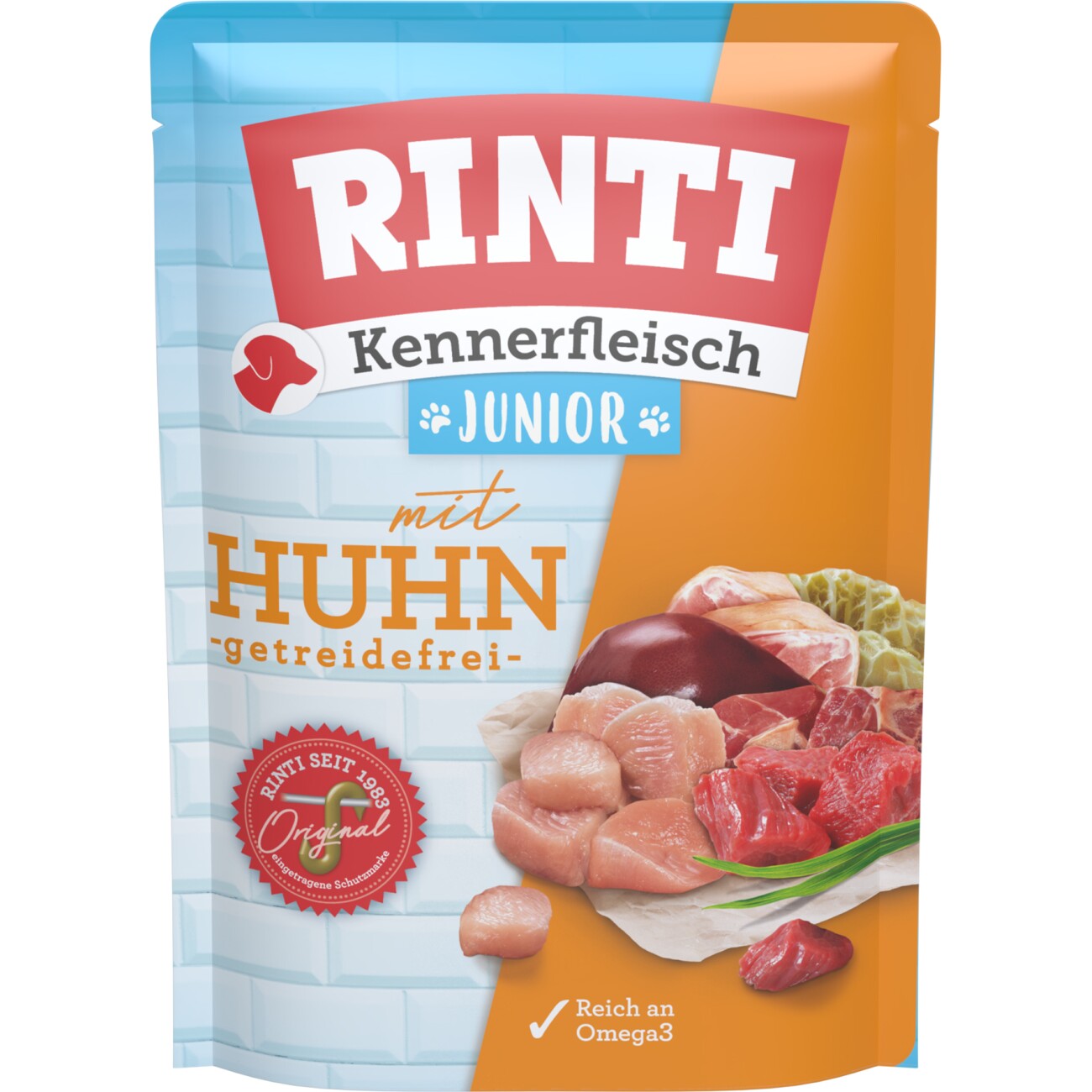 RINTI Kennerfleisch Nassfutter Hund, Junior, Pouch, Huhn 10x400 g