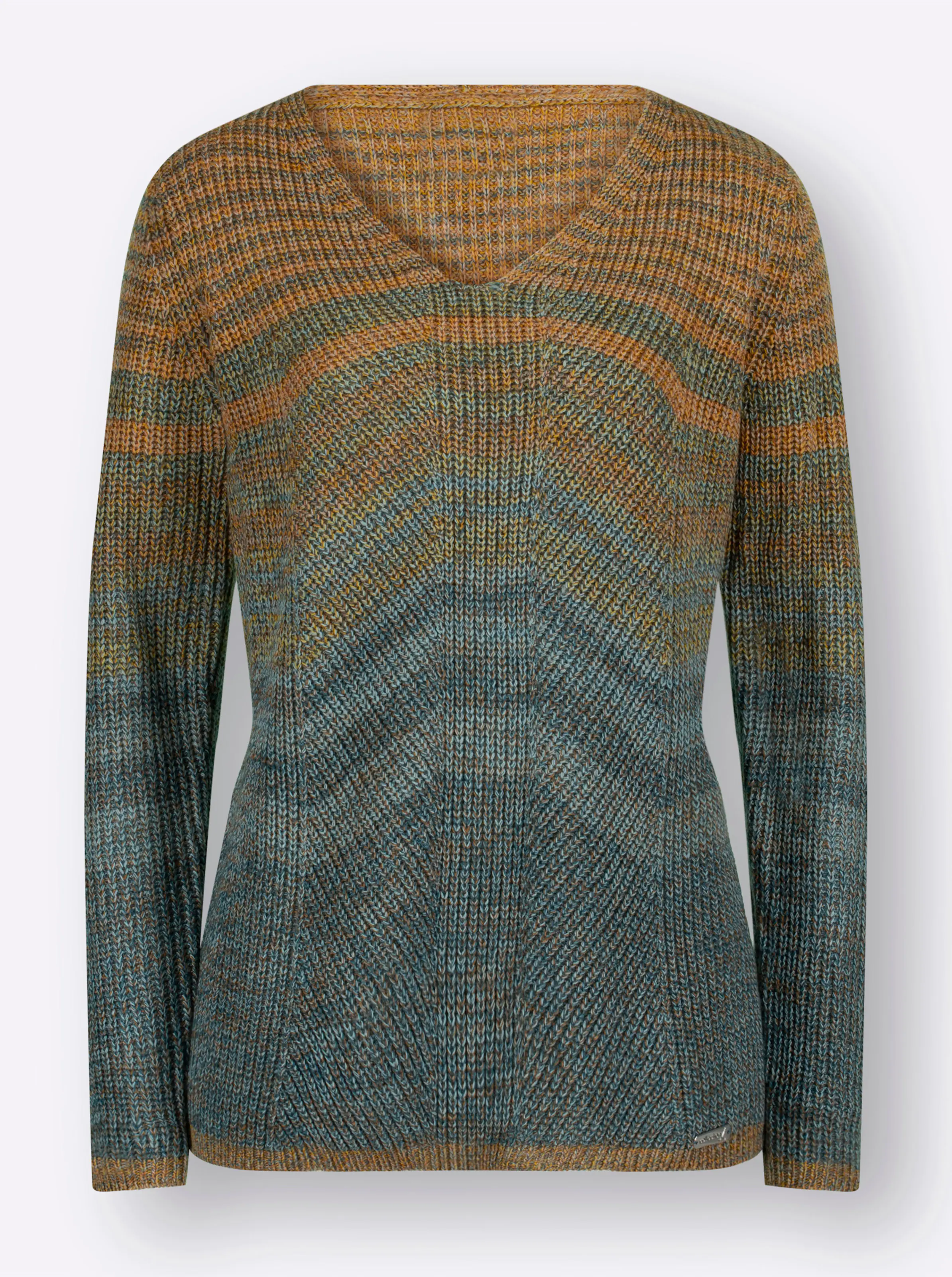 V-Ausschnitt-Pullover in cognac-ozean-gemustert