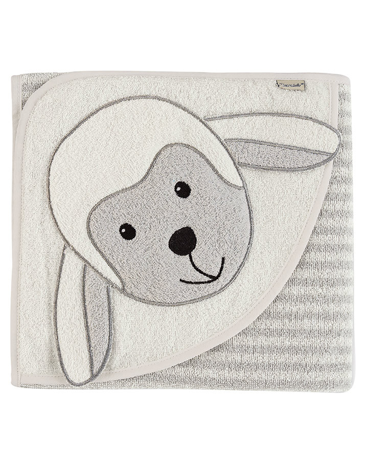 Kapuzenhandtuch SCHAF STANLEY (80x80cm) mit Motiv in weiß/grau