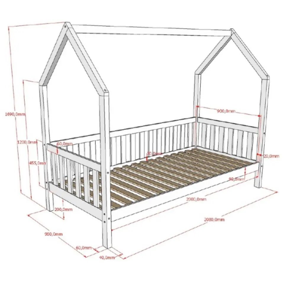 Bedhuisje Home - 90x200 cm - met hekje - wit dennenhout