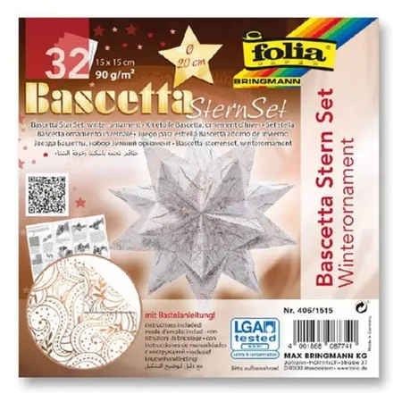 Folia Bascetta-Stern Set, 15x15cm, 32 Blatt Weiß/Winterornament kupfer