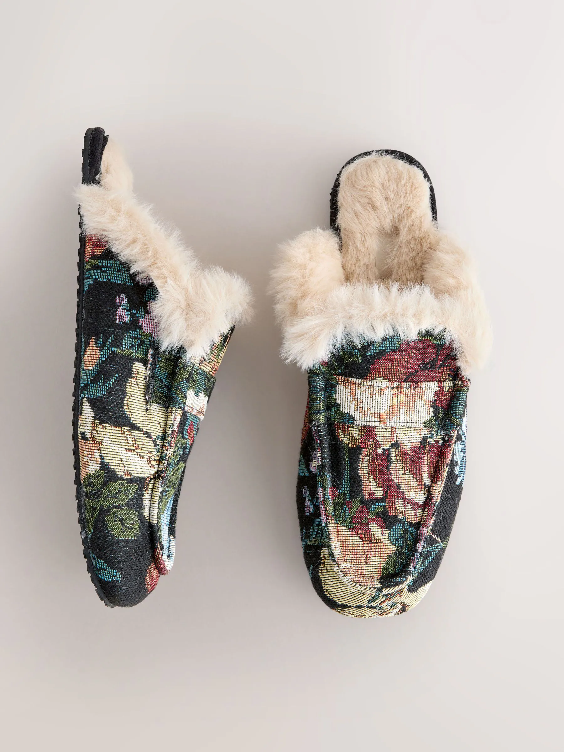 Bloemenmotief - Faux Fur Loafer Slippers