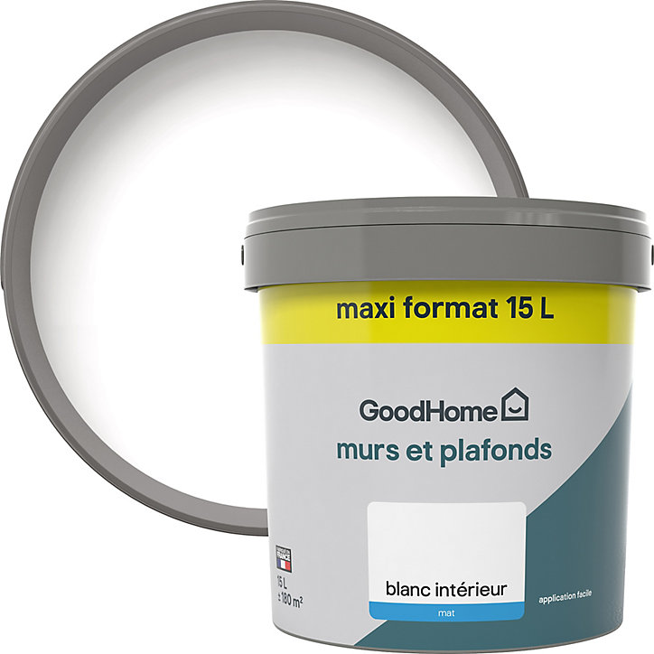 Peinture murs et plafonds GoodHome blanc mat 15L