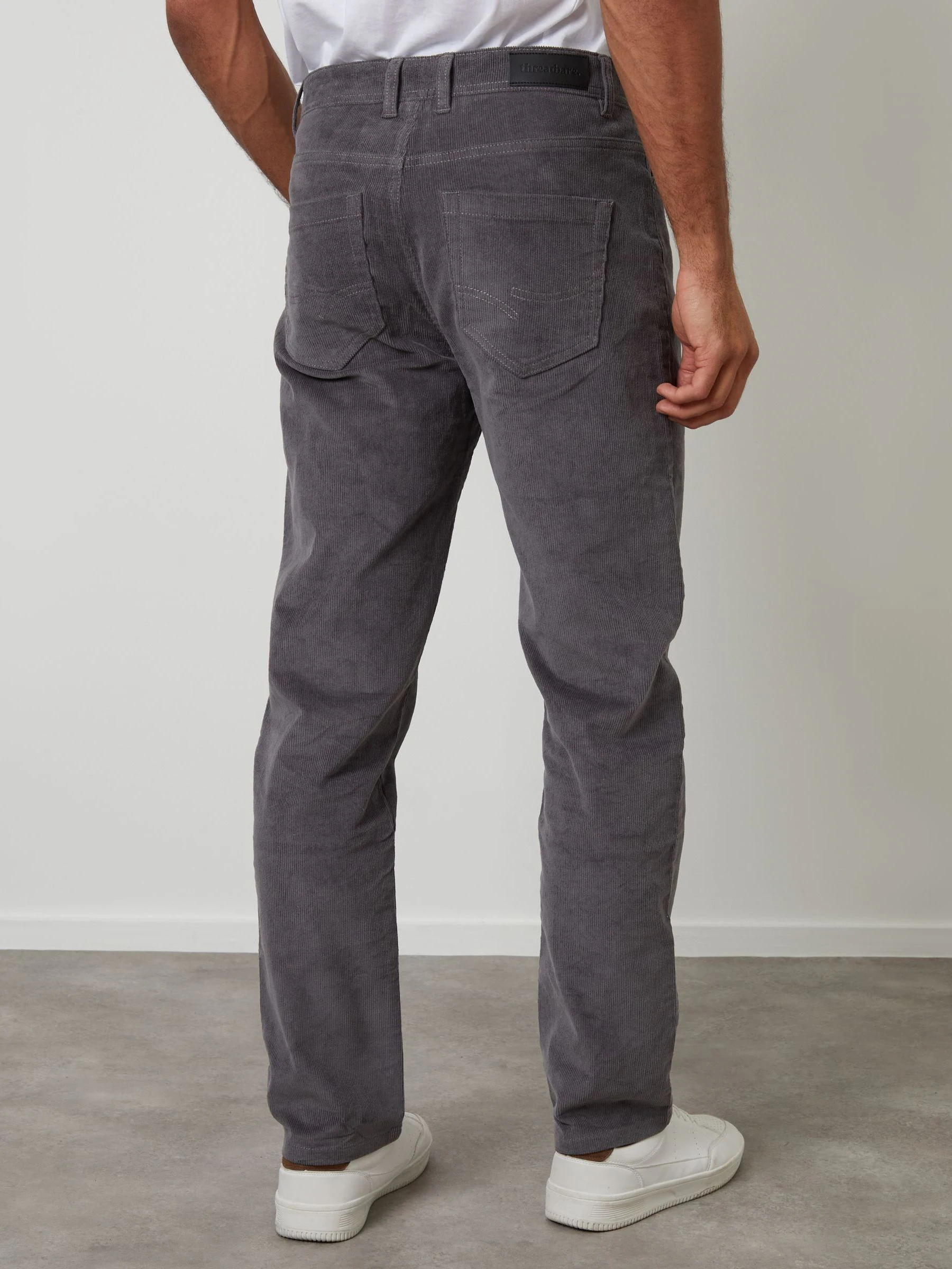 Grijs - Threadbare Straight Leg 5 Pocket Stretch Corduroy Trousers