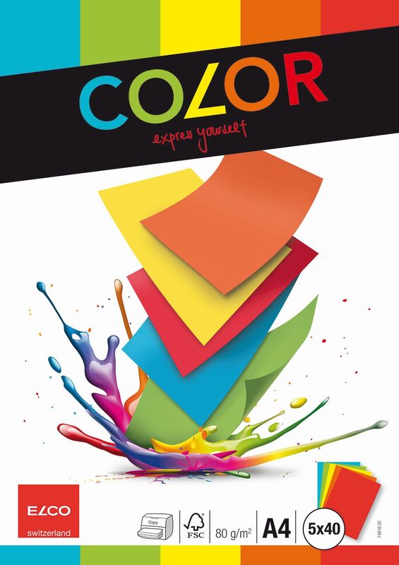Elco Color Papier farbig, A4, 80 g/m², assortiert