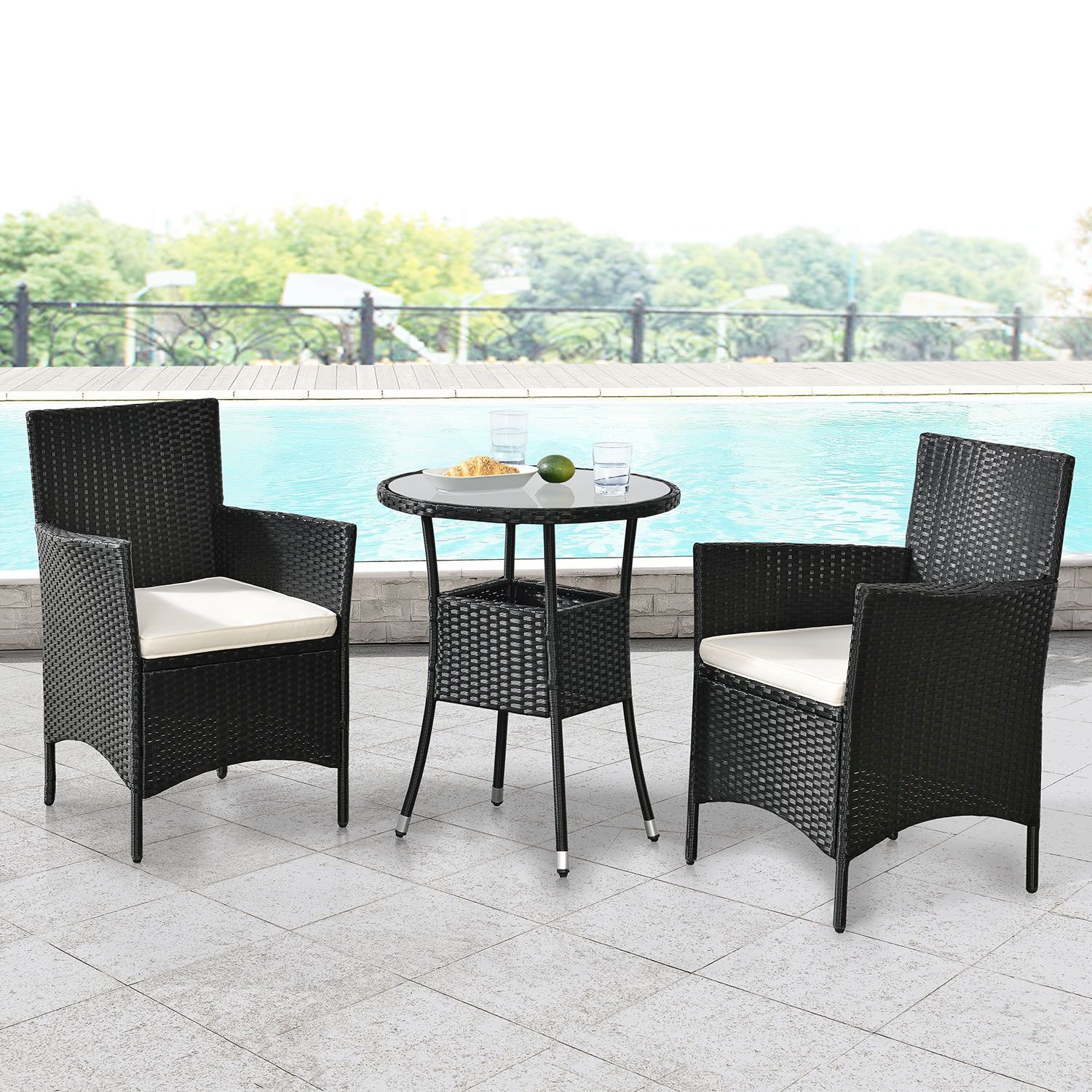 Juskys Polyrattan Balkon Set Bayamo 3-teilig für 2 Personen – Balkonmöbel mit Tisch & 2 Stühlen