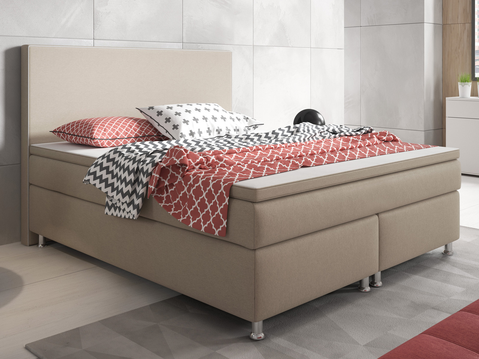 Boxspringbett - beige - mit Topper - H3 - 180x200 cm